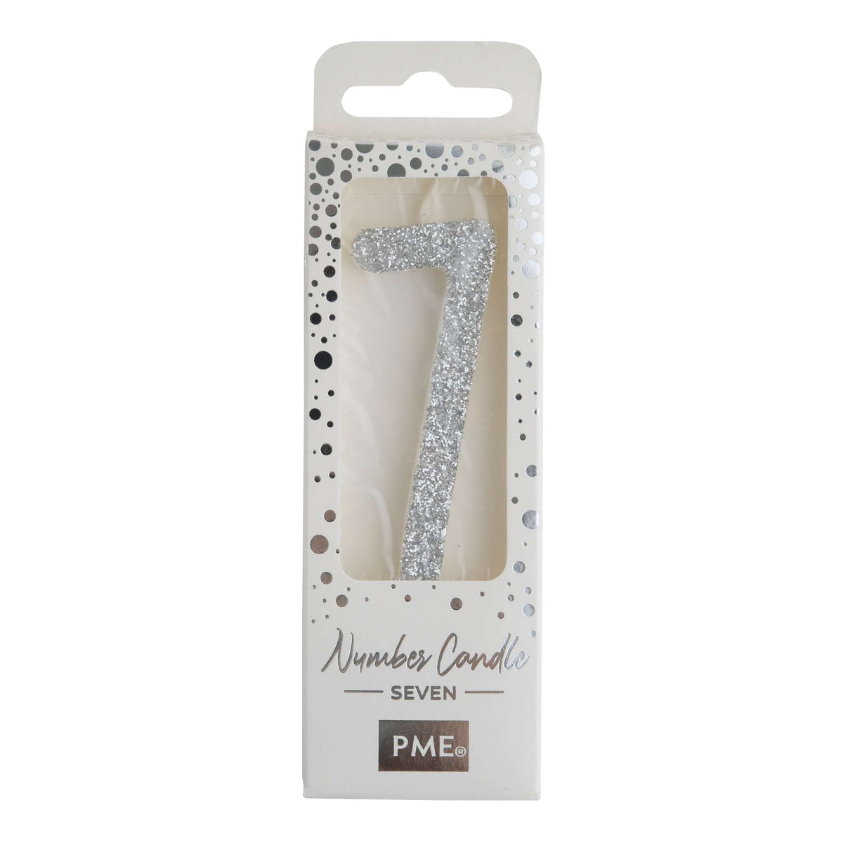 Silver Glitter Number Seven Candle