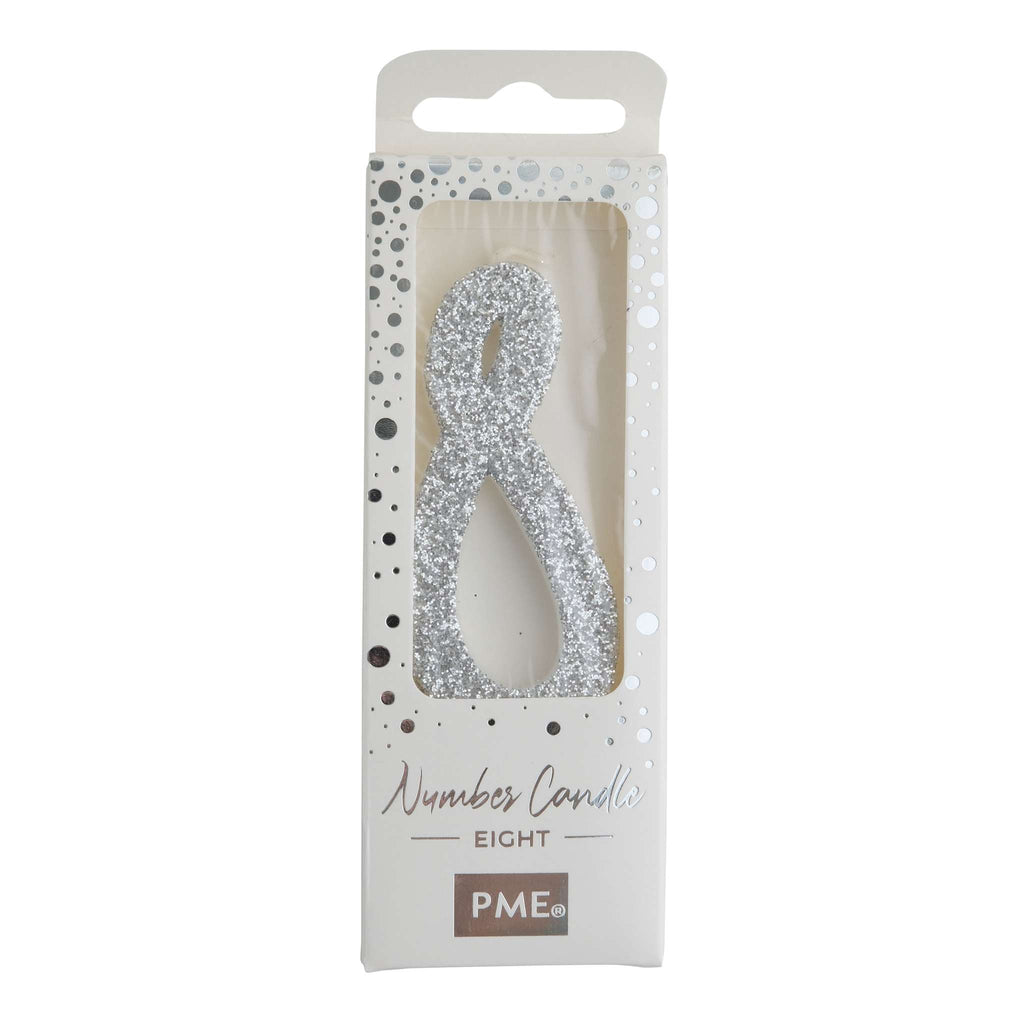 Zilveren Glitter Nummer Kaars 8