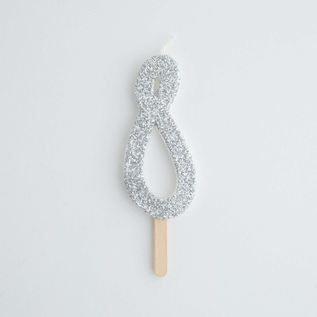 Zilveren Glitter Nummer Kaars 8