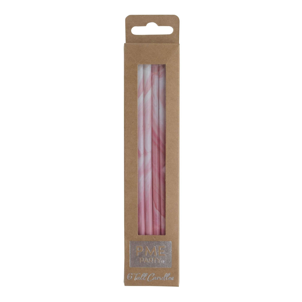 Pink Marble Tall Candles Set Of 6
