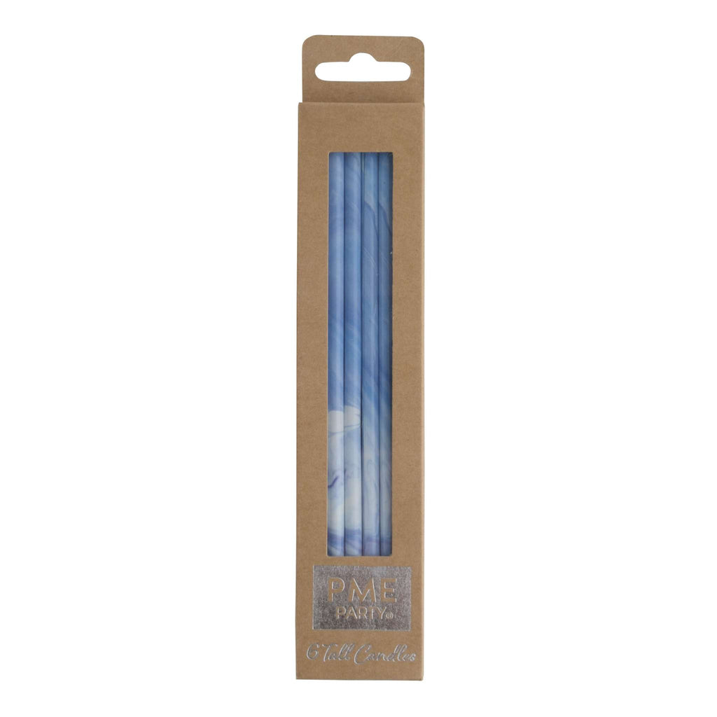 Blue Marble Tall Candles Set Of 6