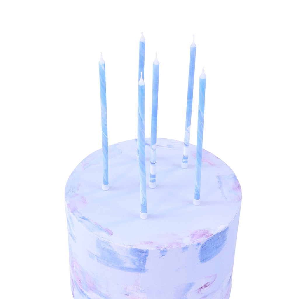 Blue Marble Tall Candles Set Of 6