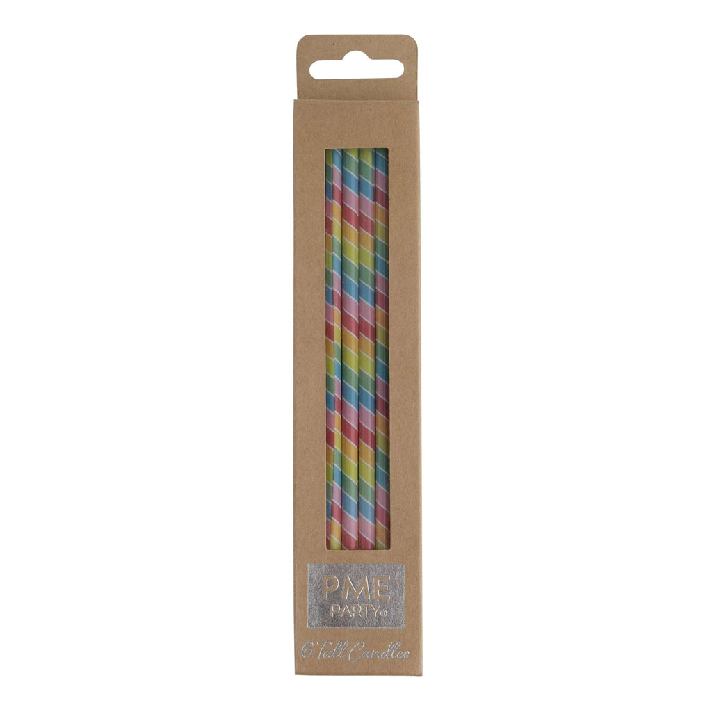 Rainbow Stripe Tall Candles Set Of 6
