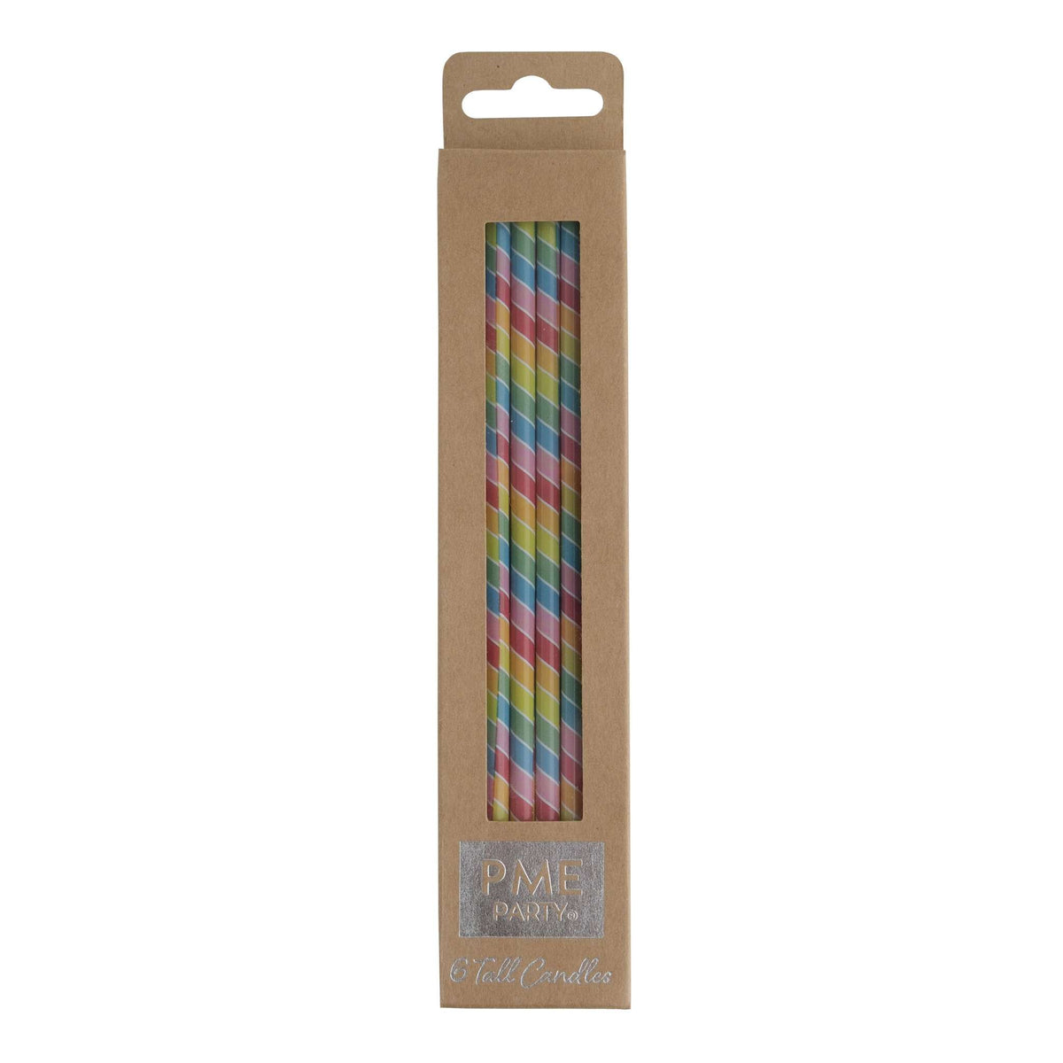 Rainbow Stripe Tall Candles Set Of 6