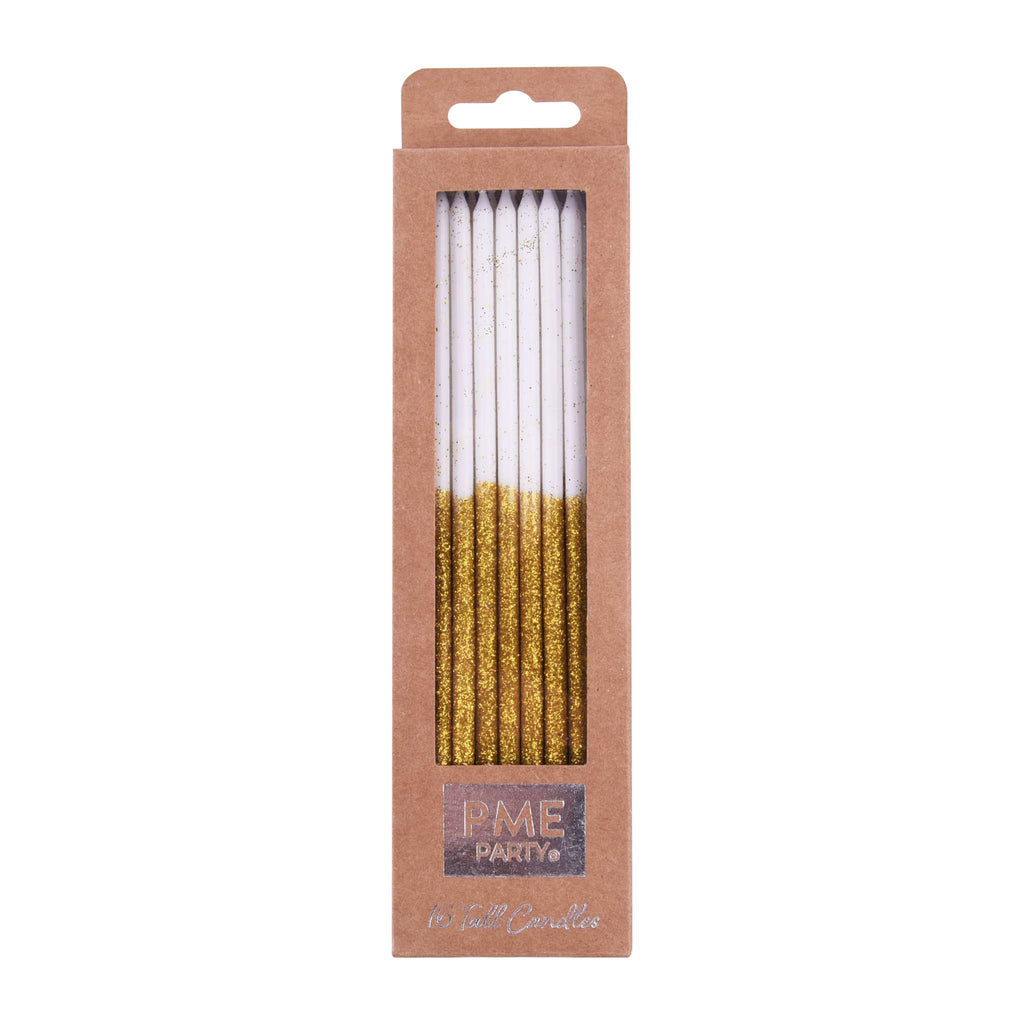 Gold Glitter Tall Candles Set Of 16