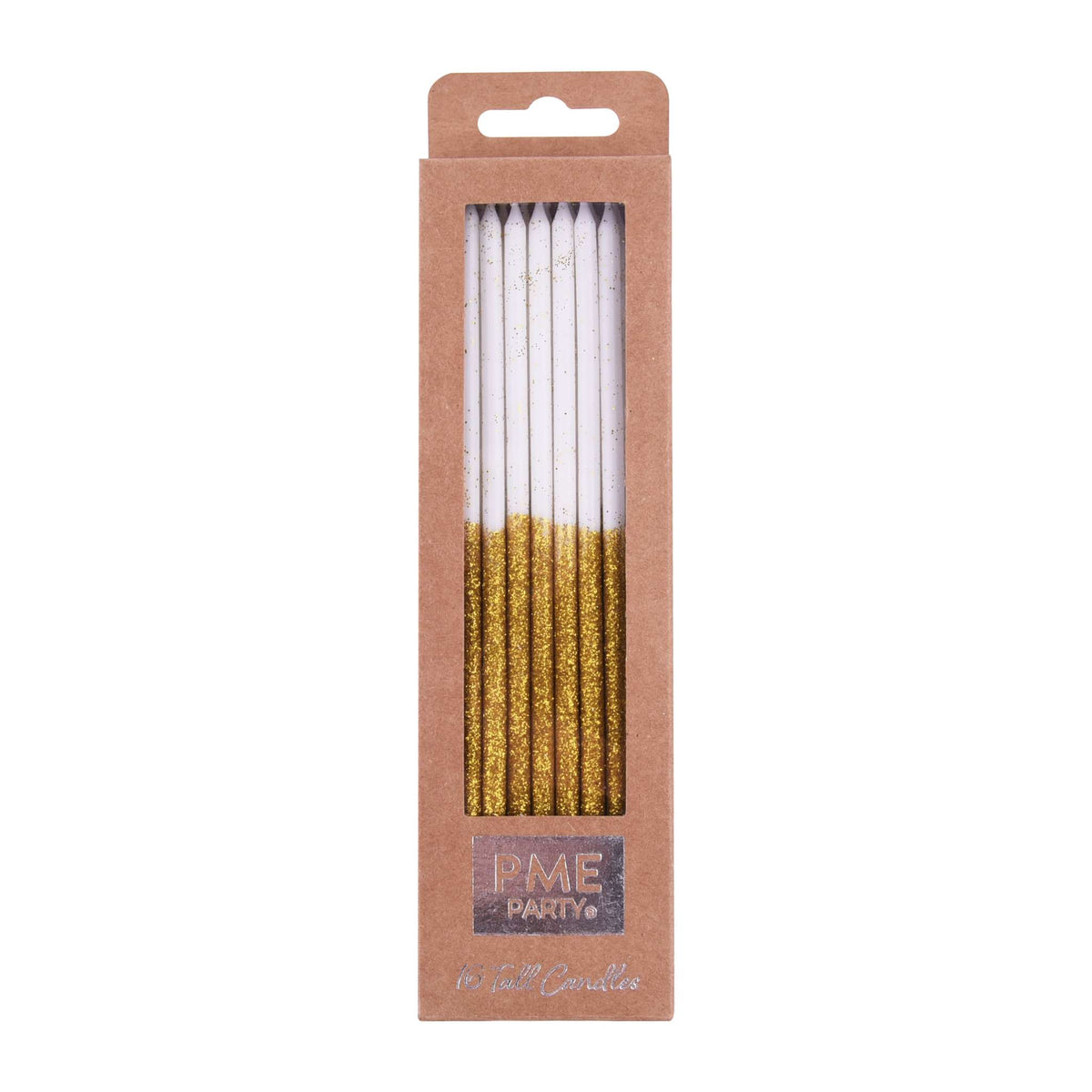 Gold Glitter Tall Candles Set Of 16