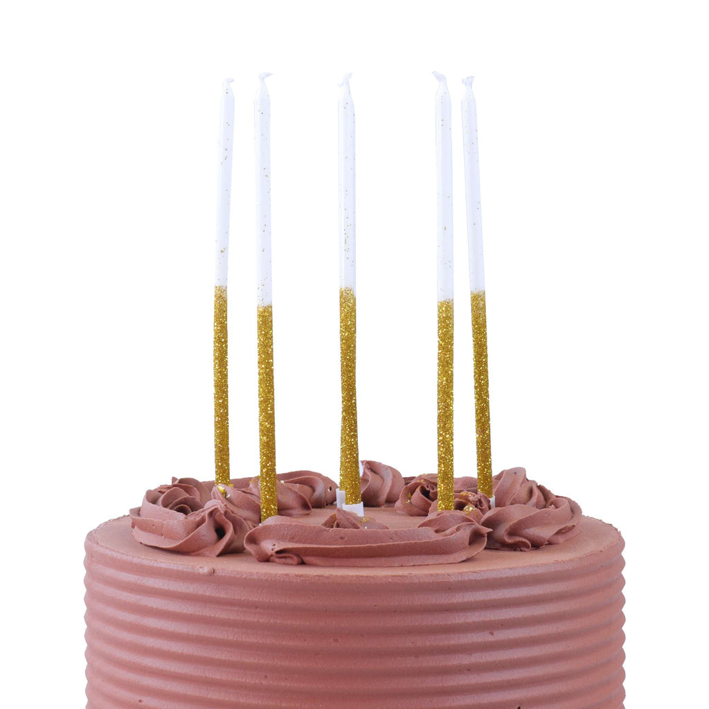 Gold Glitter Tall Candles Set Of 16