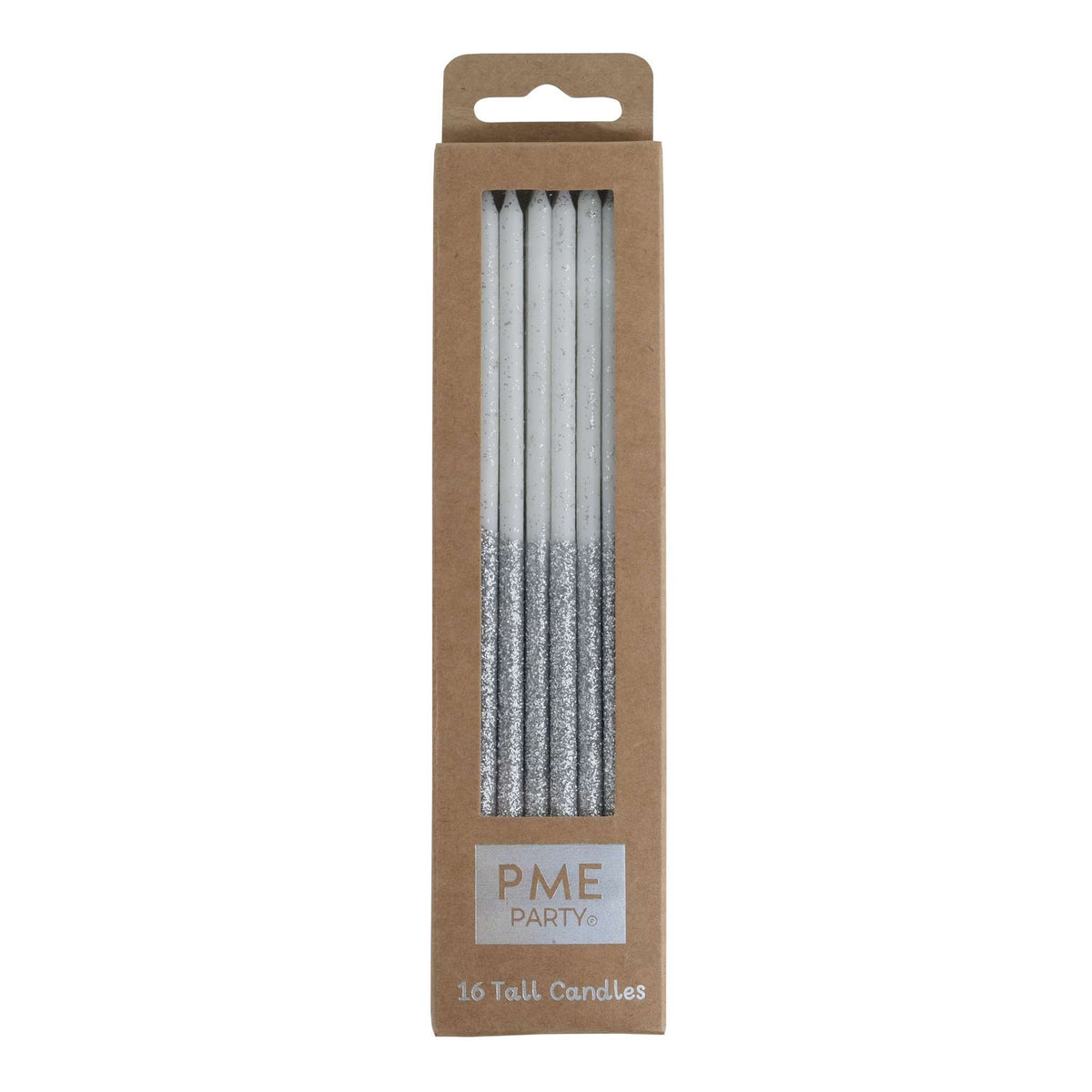 Silver Glitter Tall Candles Set Of 16