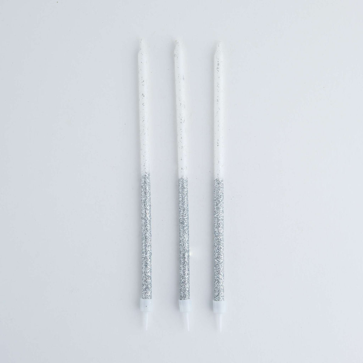 Silver Glitter Tall Candles Set Of 16