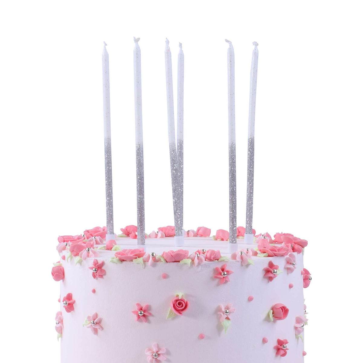 Silver Glitter Tall Candles Set Of 16