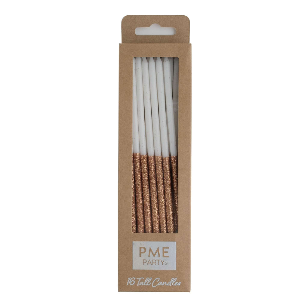 Bougies Hautes - Paillettes Or Rose Pqt/16