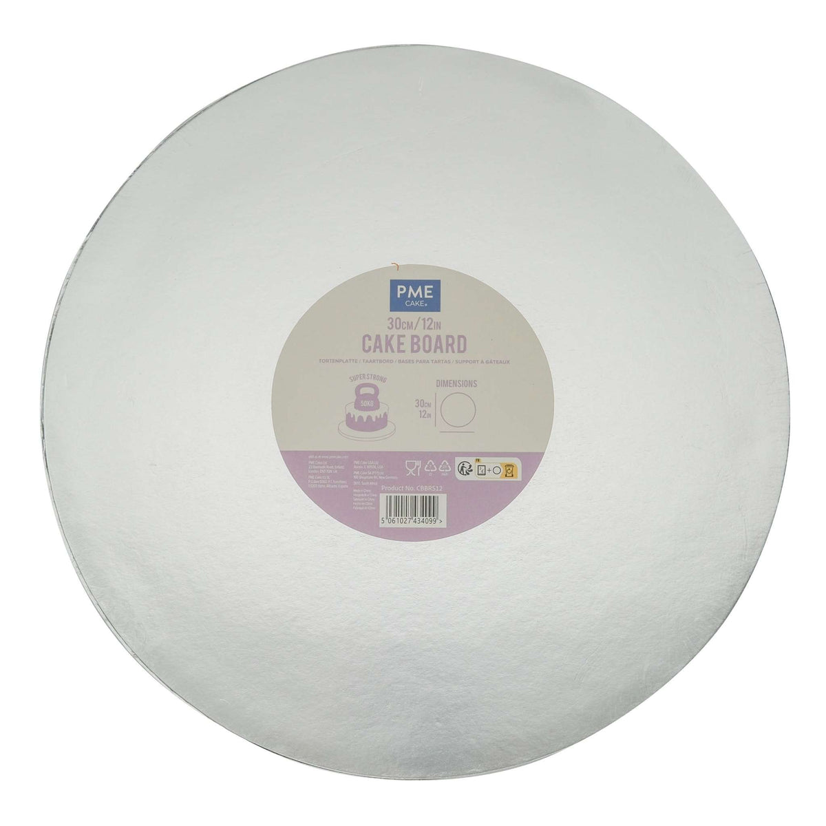 Cake Board redonda para Tarta con bordes lisos, Plata (12" / 30cm)