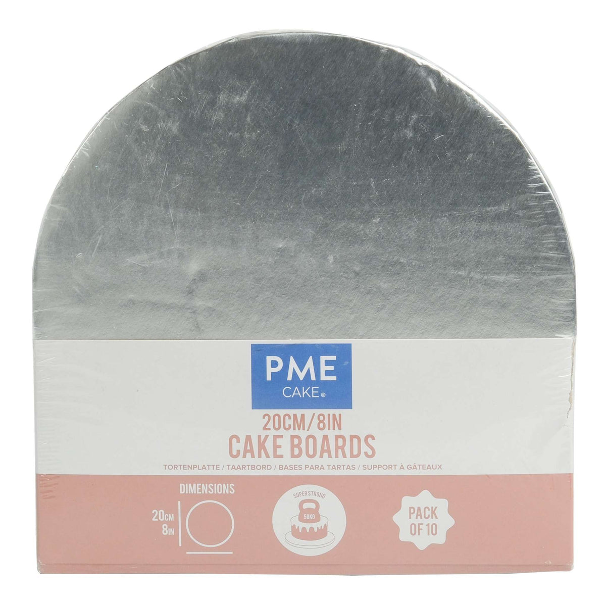 Round Wrapped Edge Silver Cake Boards - Pk/10 (20cm / 8in)
