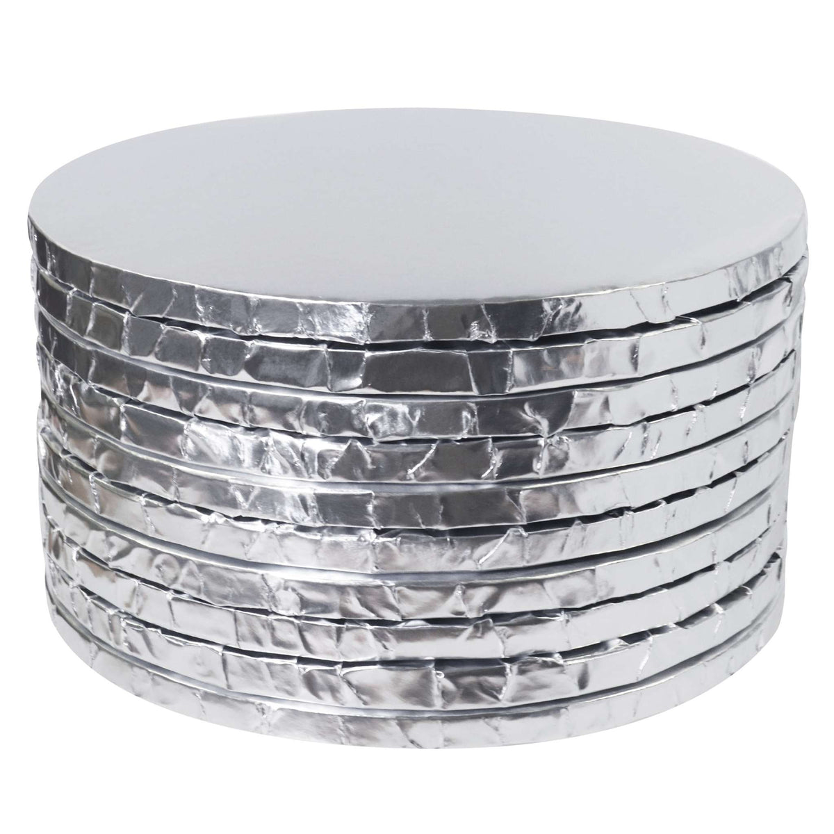 Round Wrapped Edge Silver Cake Boards - Pk/10 (25cm / 10in)