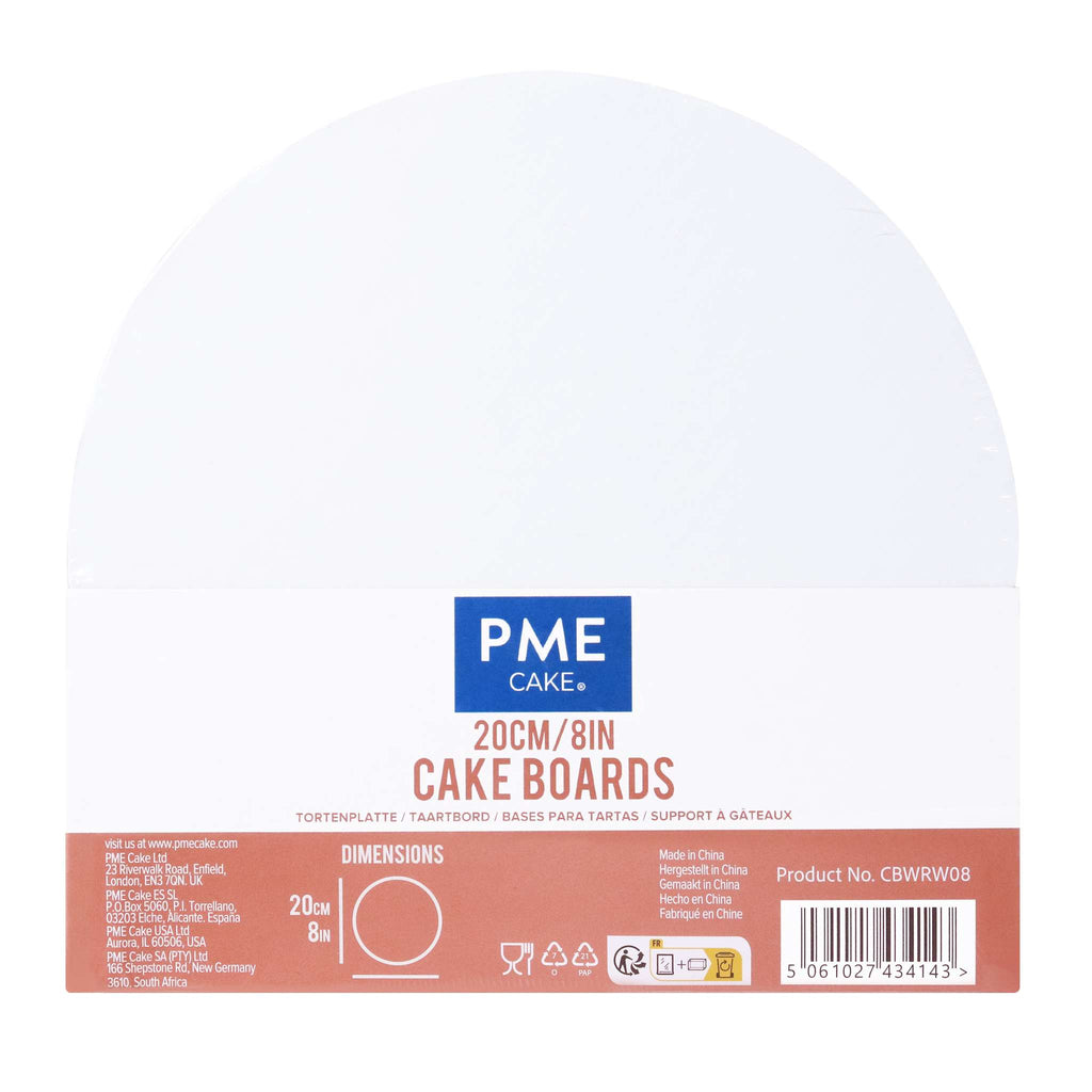 Round Wrapped Edge White Cake Boards - Pk/10 (20cm / 8in)