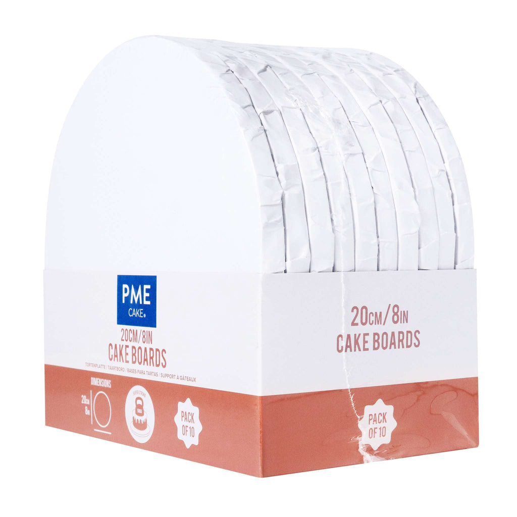 Round Wrapped Edge White Cake Boards - Pk/10 (20cm / 8in)