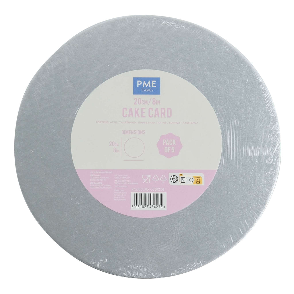 5 stuks Ronde Taartkaarten, Zilver (8" / 20cm)