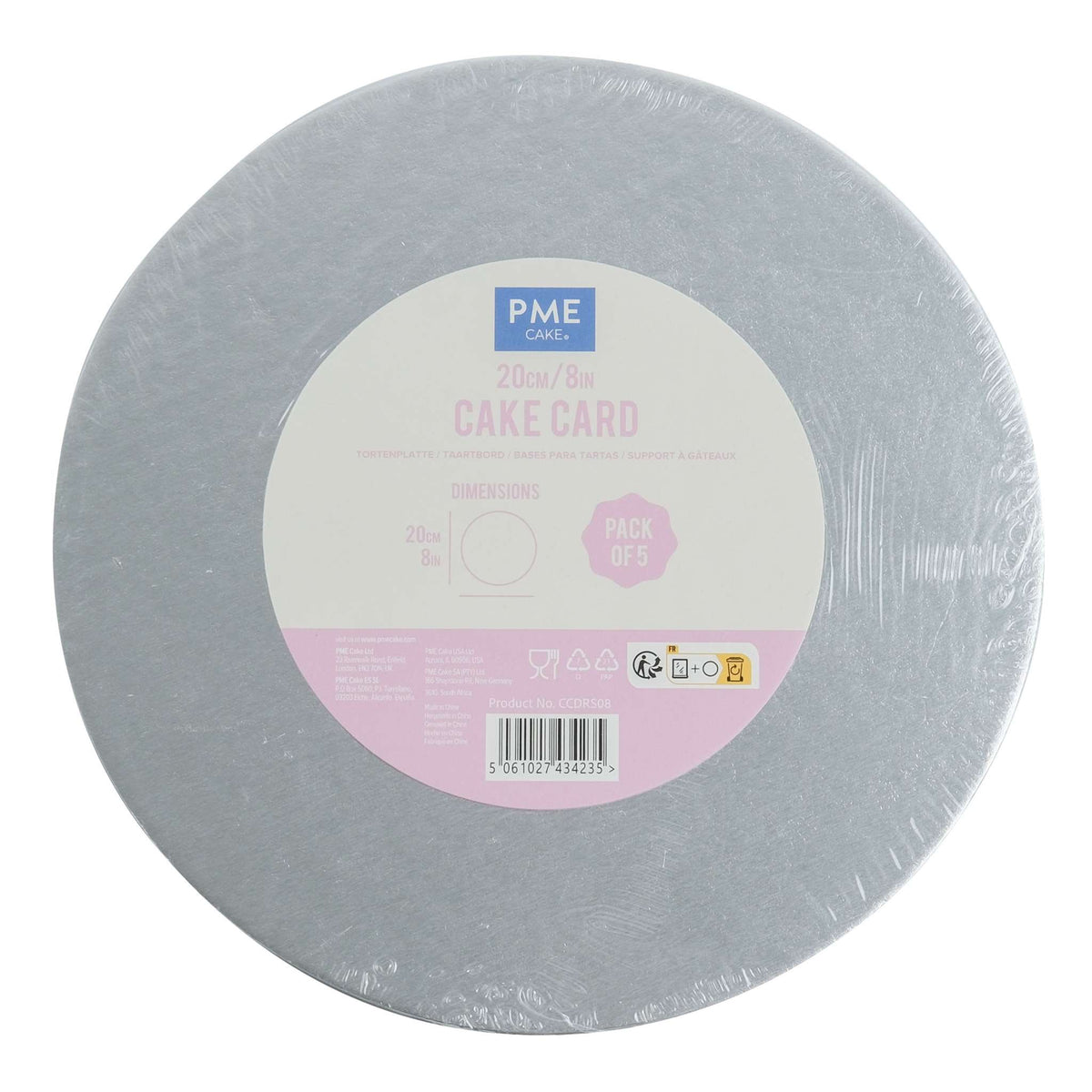 Round Silver Cake Cards Pk/5 (20cm / 8in)