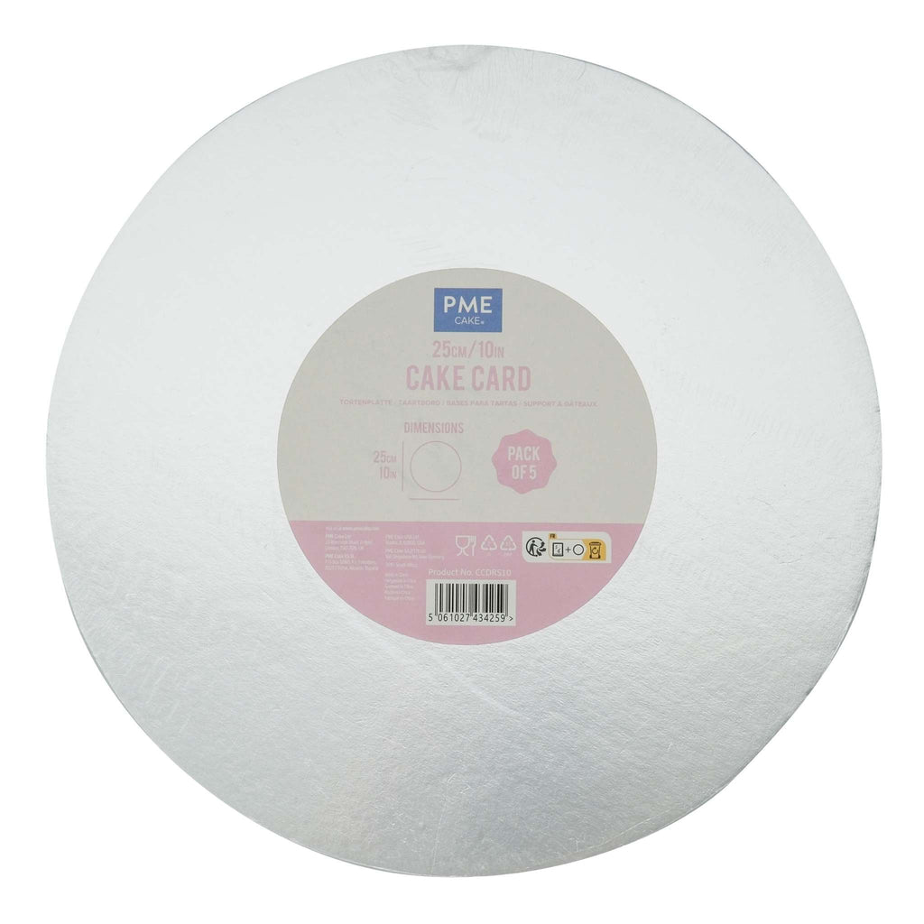 Set de 5 Cartons Ronds pour gâteaux, Argentés (10" / 25cm)