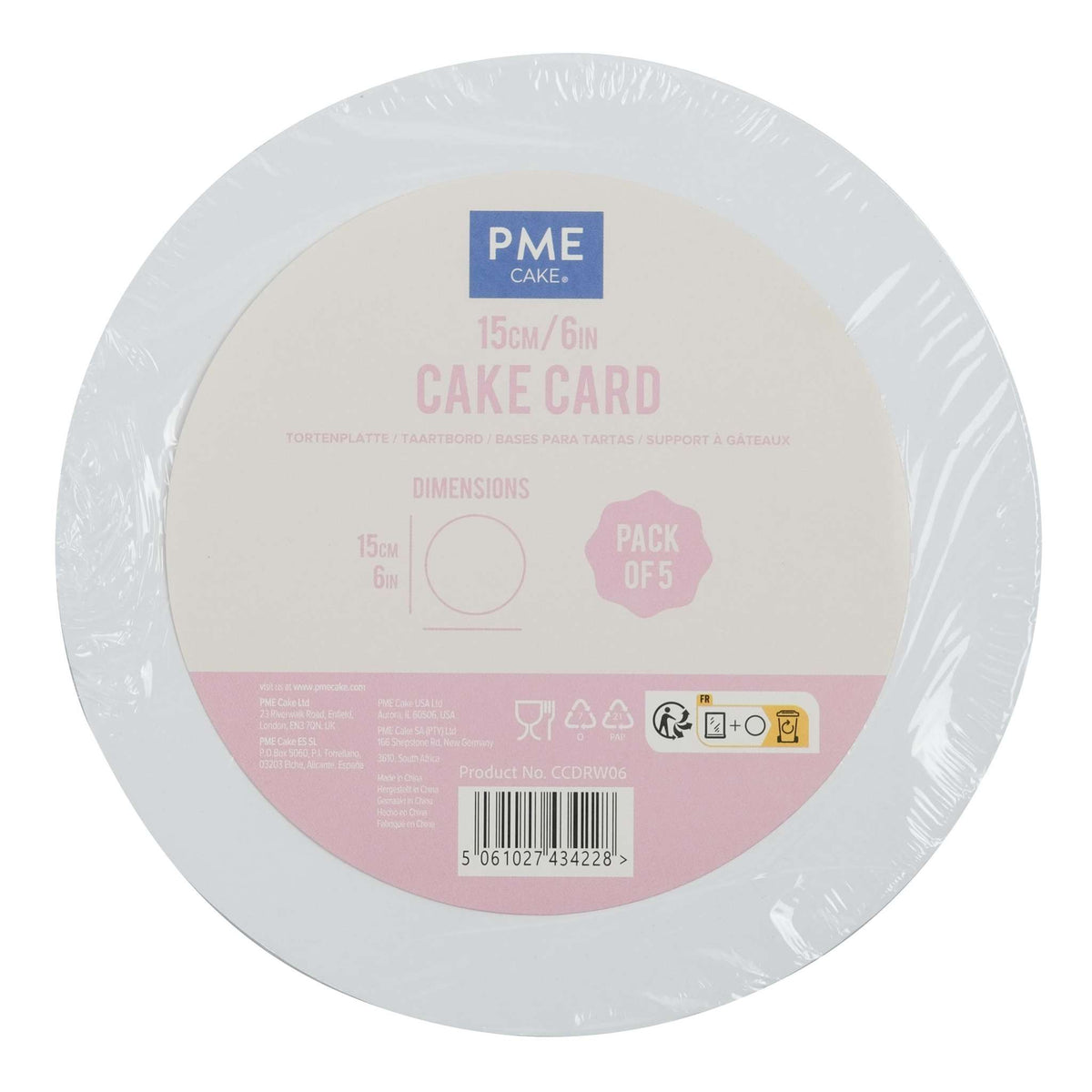 Round White Cake Cards Pk/5 (15cm / 6in)