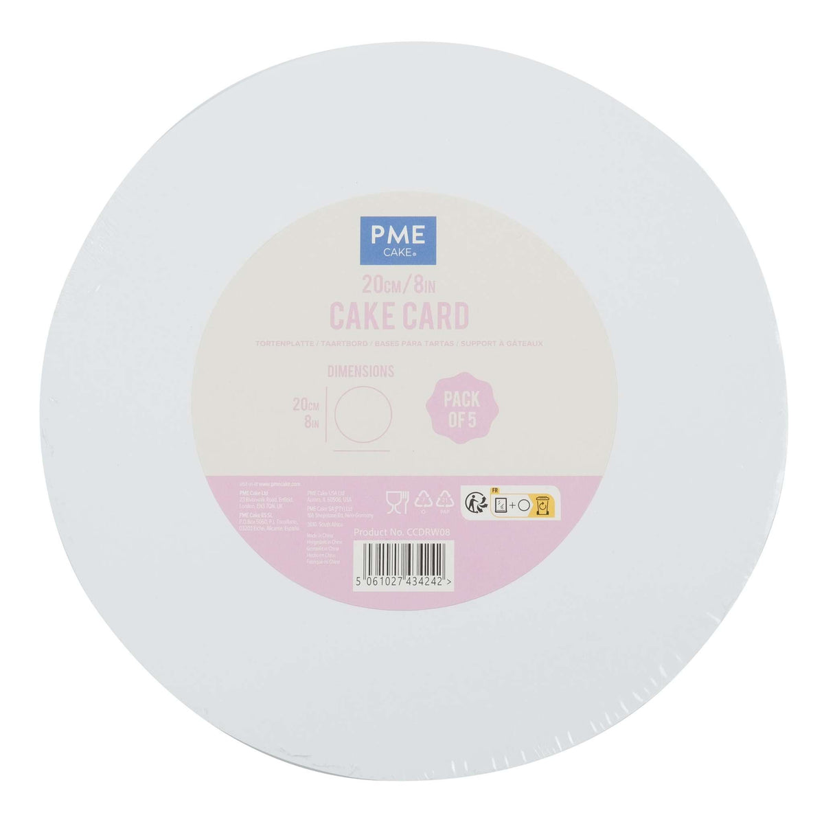 Round White Cake Cards Pk/5 (20cm / 8in)