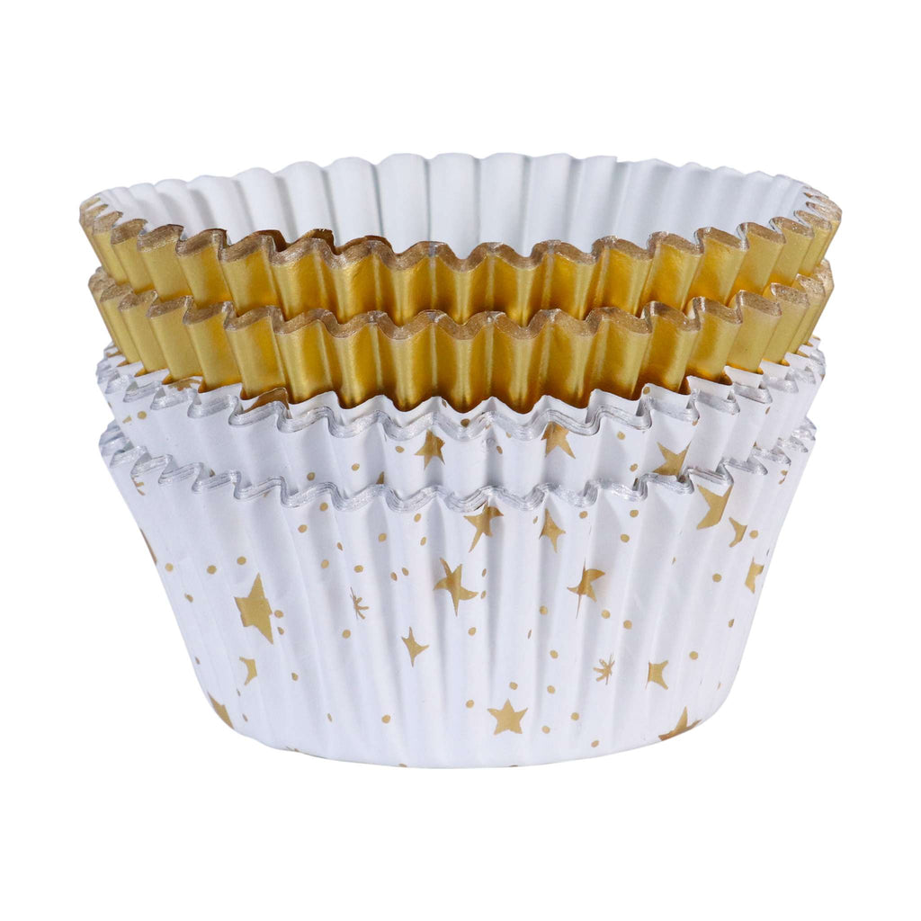 Weihnachtliche folienbeschichtete Cupcake-Förmchen - Goldene Sterne (60 Stück)