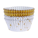 Weihnachtliche folienbeschichtete Cupcake-Förmchen - Goldene Sterne (60 Stück)
