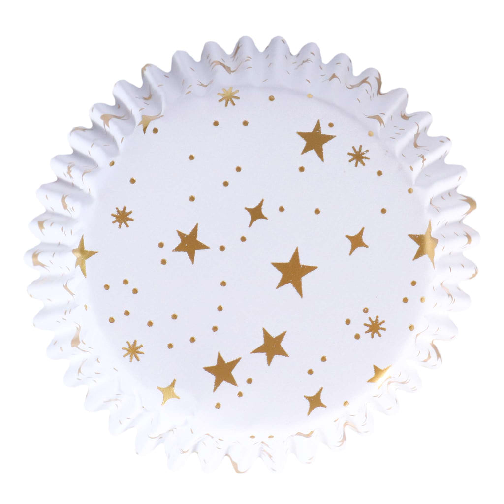 Weihnachtliche folienbeschichtete Cupcake-Förmchen - Goldene Sterne (60 Stück)