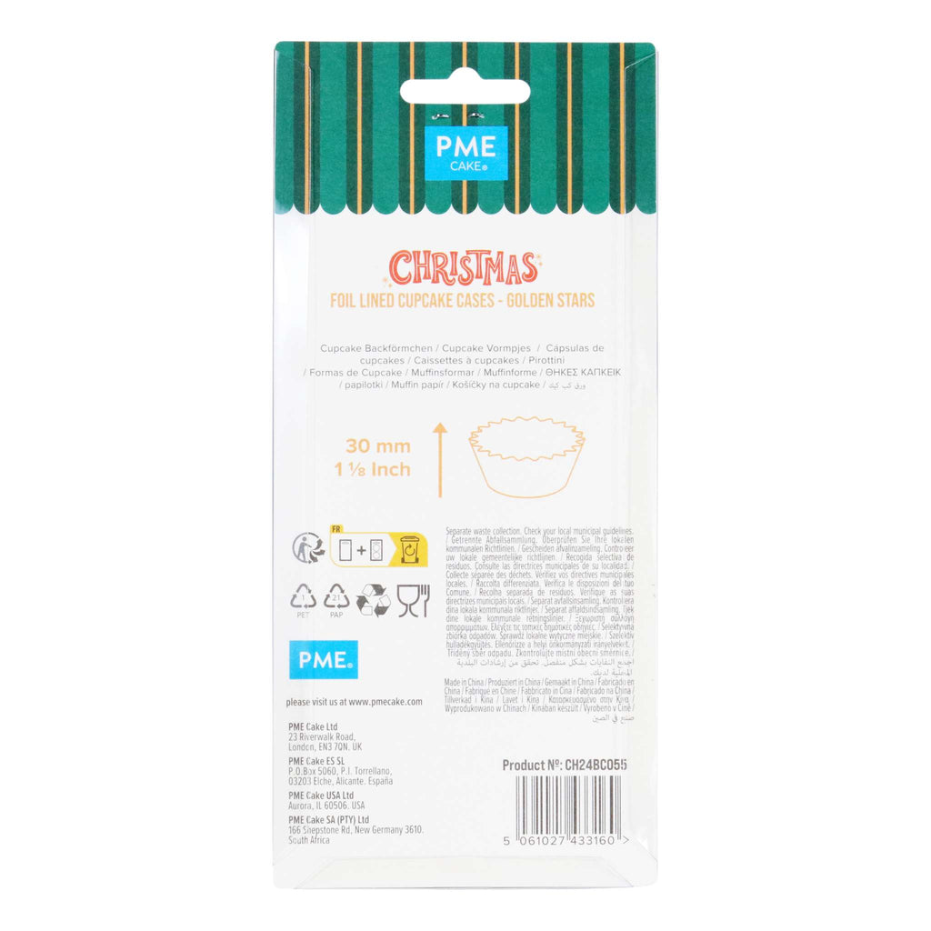 Weihnachtliche folienbeschichtete Cupcake-Förmchen - Goldene Sterne (60 Stück)