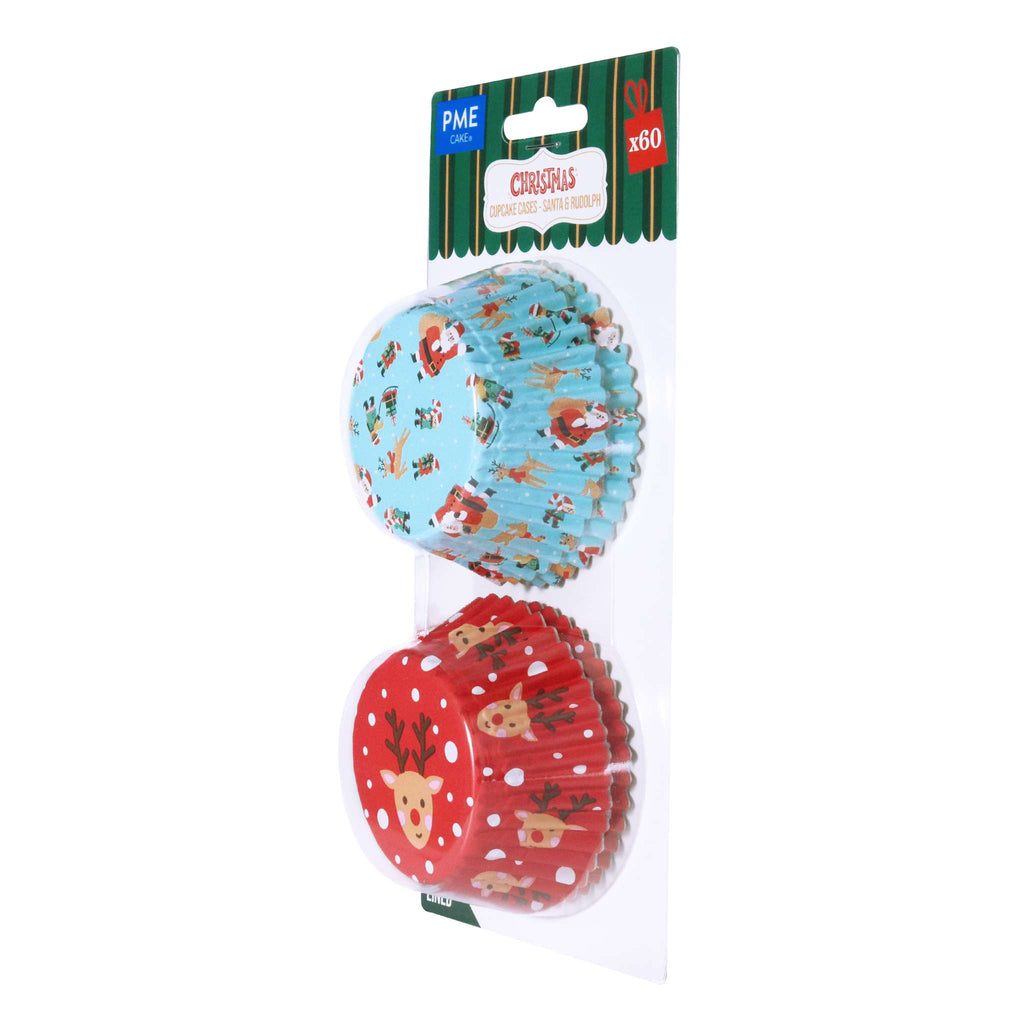 Kerst Cupcake Vormpjes met Folievoering - Kerstman & Rudolph (60 stuks)