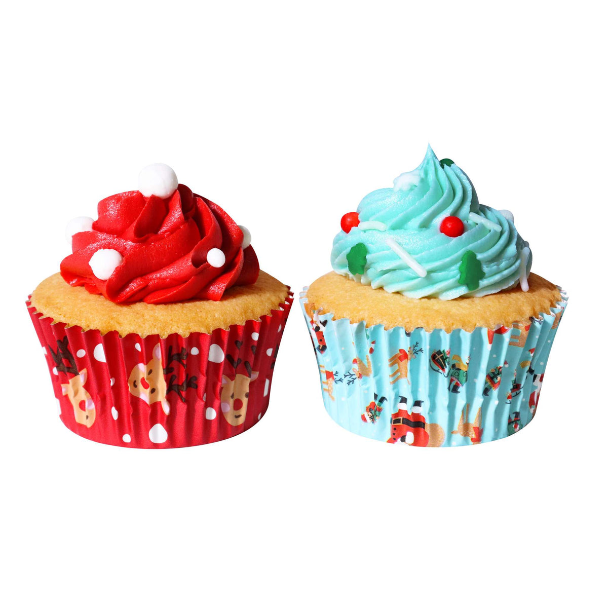 Kerst Cupcake Vormpjes met Folievoering - Kerstman & Rudolph (60 stuks)