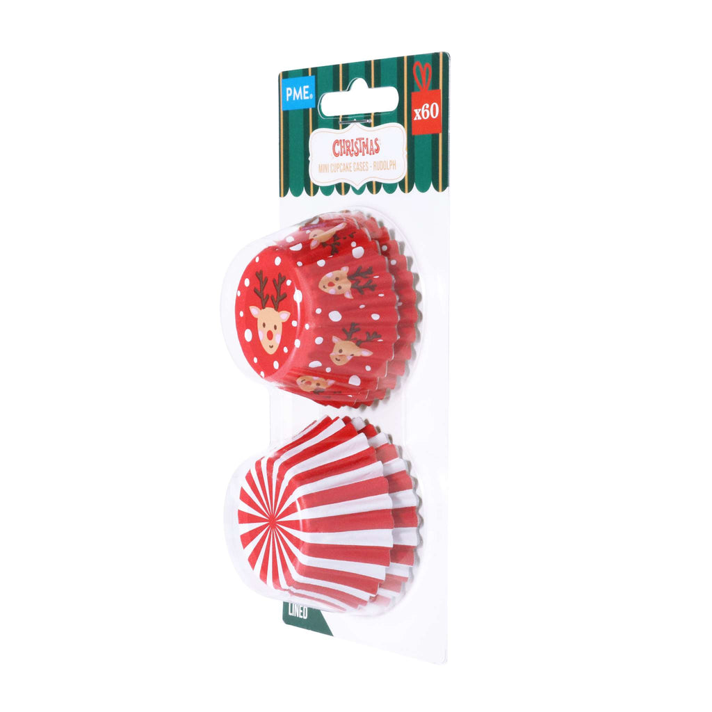 Kerst Cupcake Vormpjes met Folievoering, Rudolph - Mini Formaat (60 stuks)