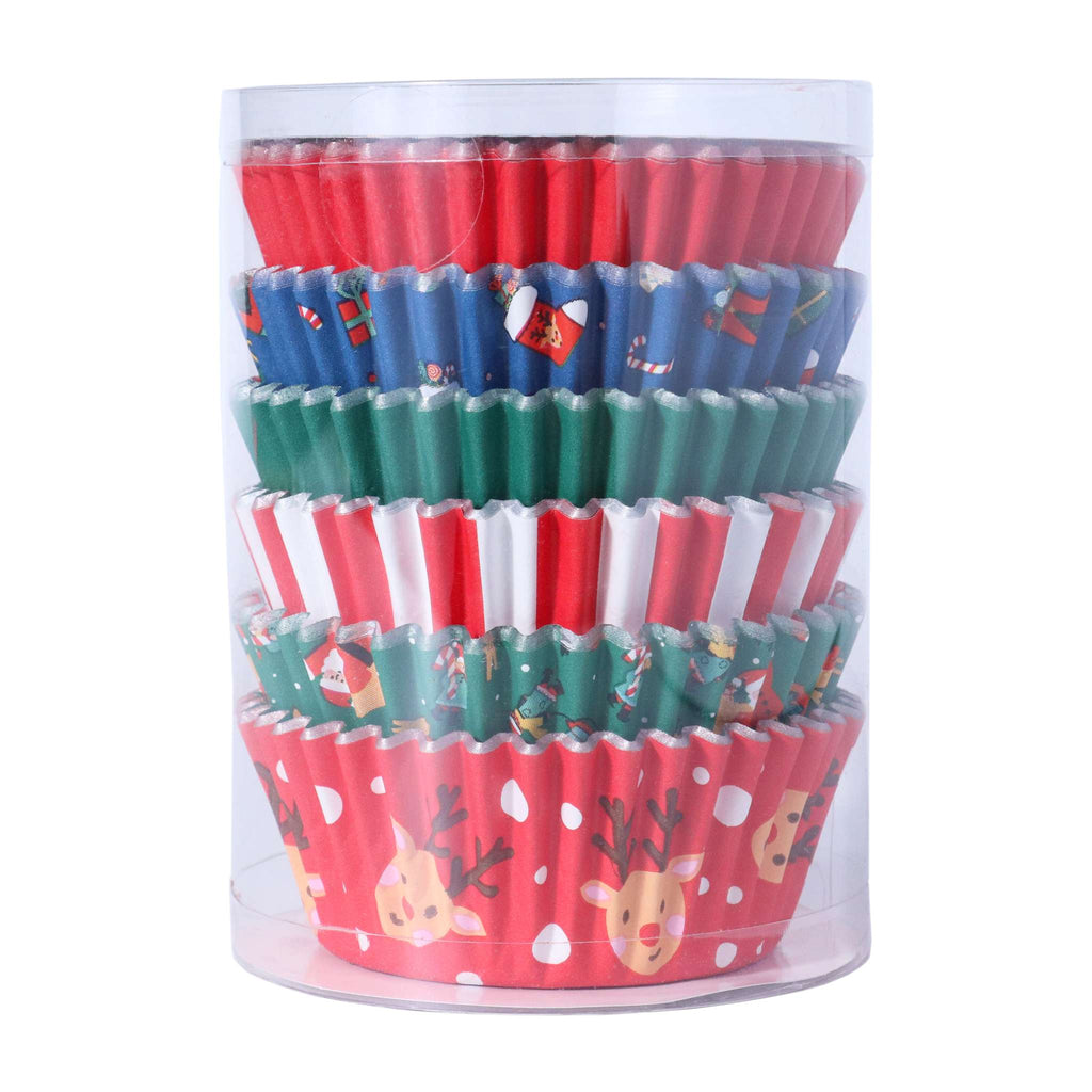 Weihnachtliche folienbeschichtete Cupcake-Förmchen - Santa-Mix (100 Stück)