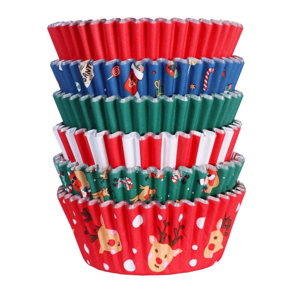 Weihnachtliche folienbeschichtete Cupcake-Förmchen - Santa-Mix (100 Stück)