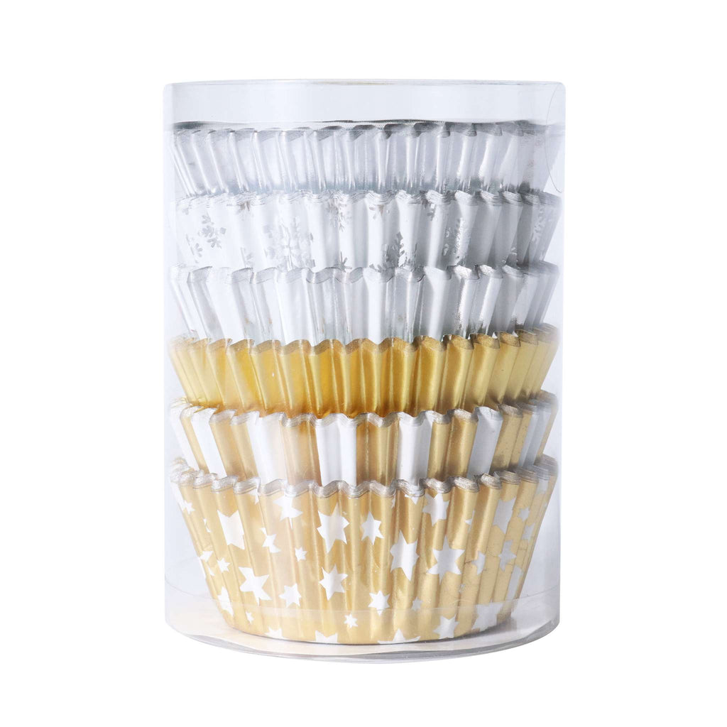 Noël Caissettes à cupcakes en Aluminium - Métalliques Or & Argent (100 pièces)