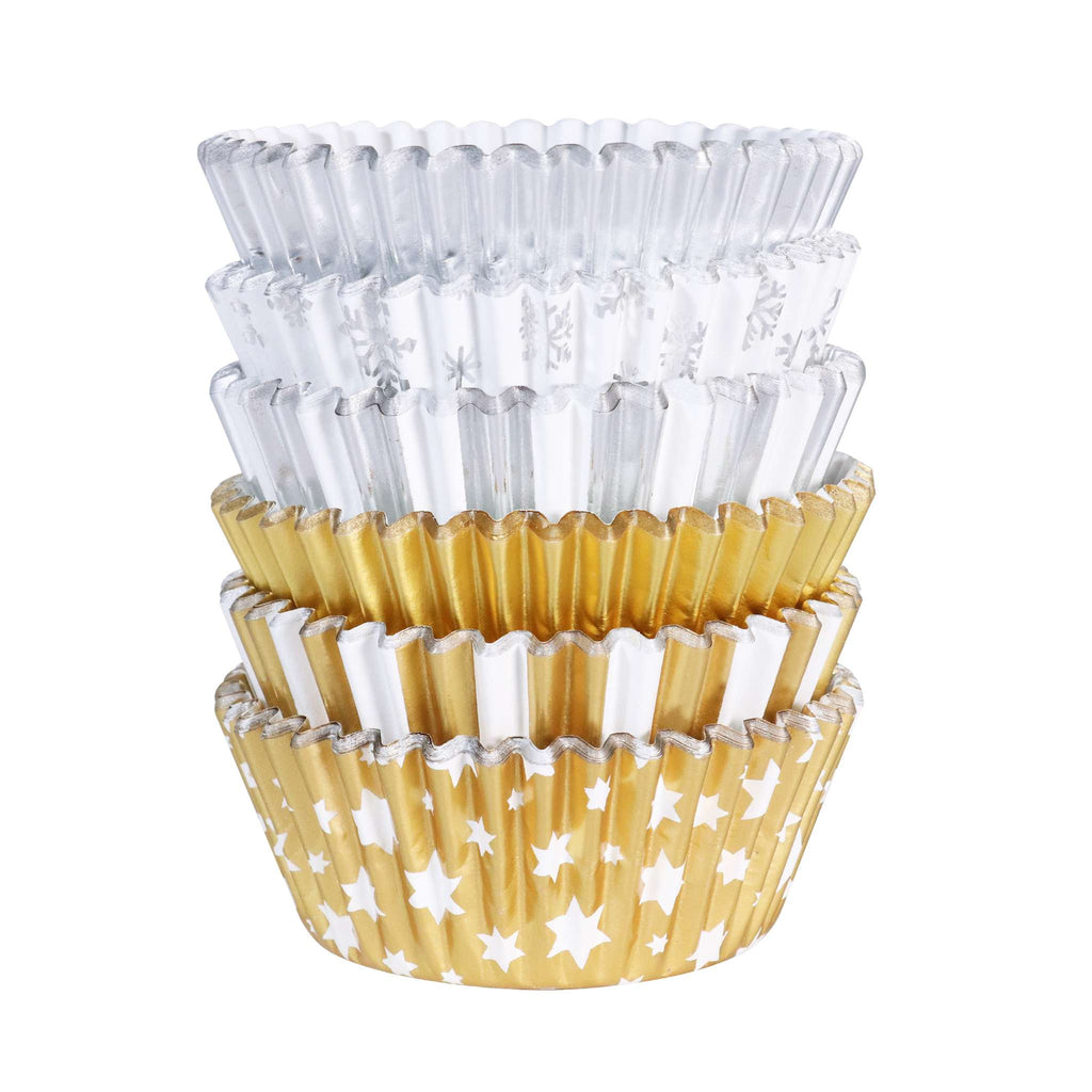 Noël Caissettes à cupcakes en Aluminium - Métalliques Or & Argent (100 pièces)