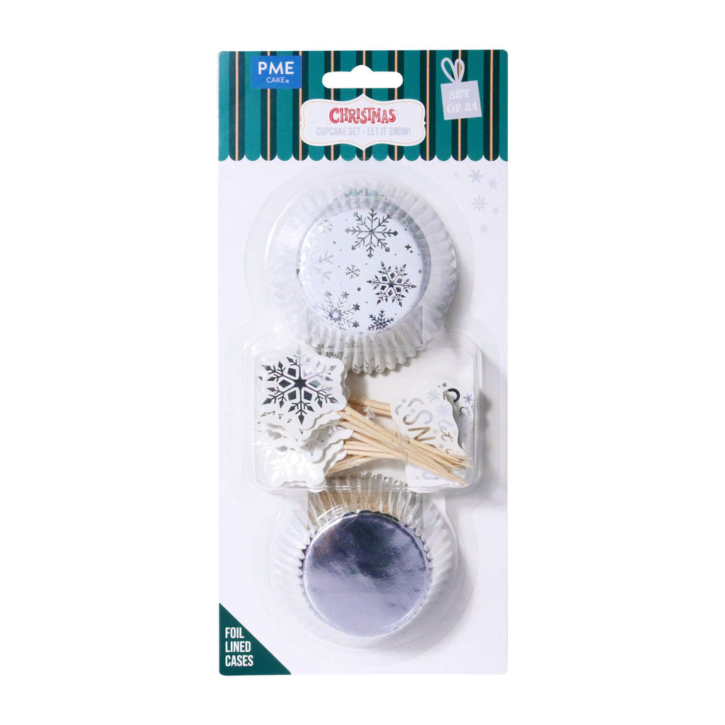 Weihnachtliche Bakförmchen & Cupcake Dekorationensset - Lass es Schneien (24er-Set)