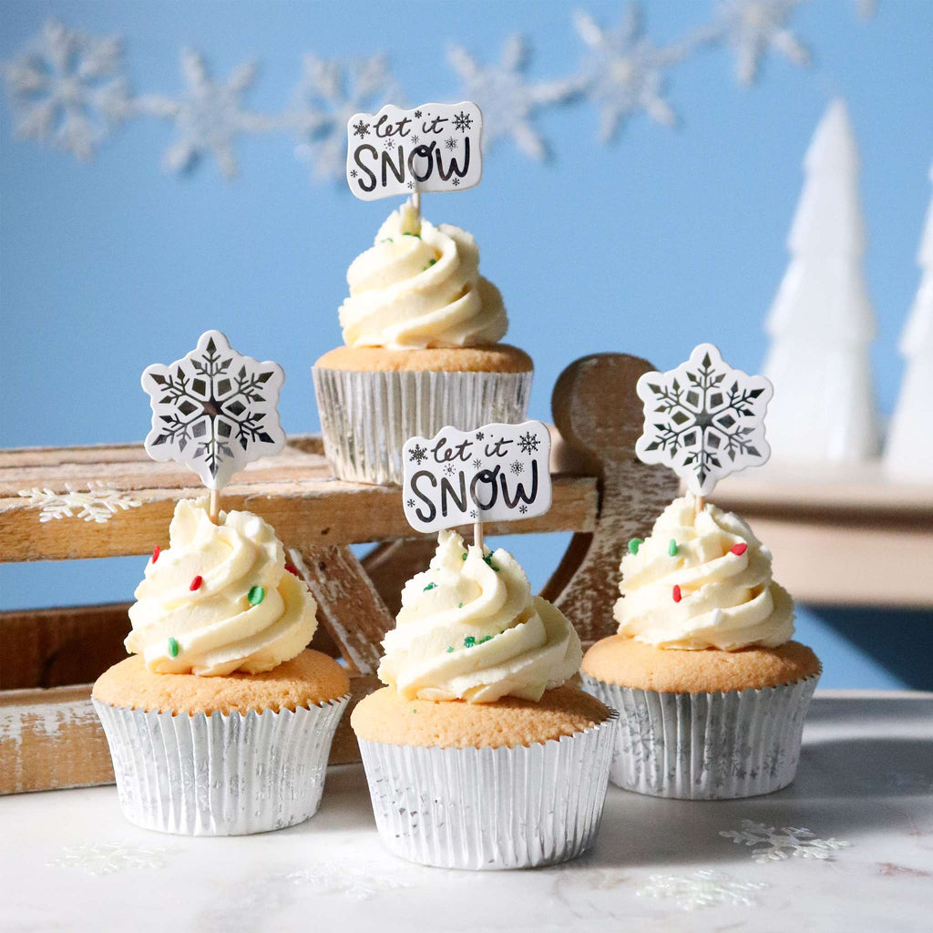 Weihnachtliche Bakförmchen & Cupcake Dekorationensset - Lass es Schneien (24er-Set)