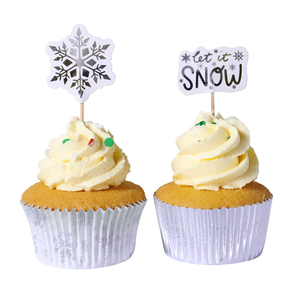 Weihnachtliche Bakförmchen & Cupcake Dekorationensset - Lass es Schneien (24er-Set)
