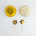 Weihnachtliche Bakförmchen & Cupcake Dekorationensset - Goldene Sterne (24er-Set)