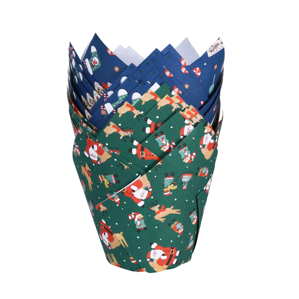 Noël Caissettes à Muffins en forme de Tulipe - Atelier du Père Noël (24 pièces)