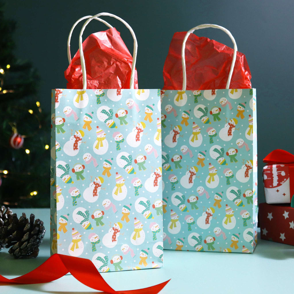 4 Sacs à friandises en papier pour Noël - Bonhommes de neige