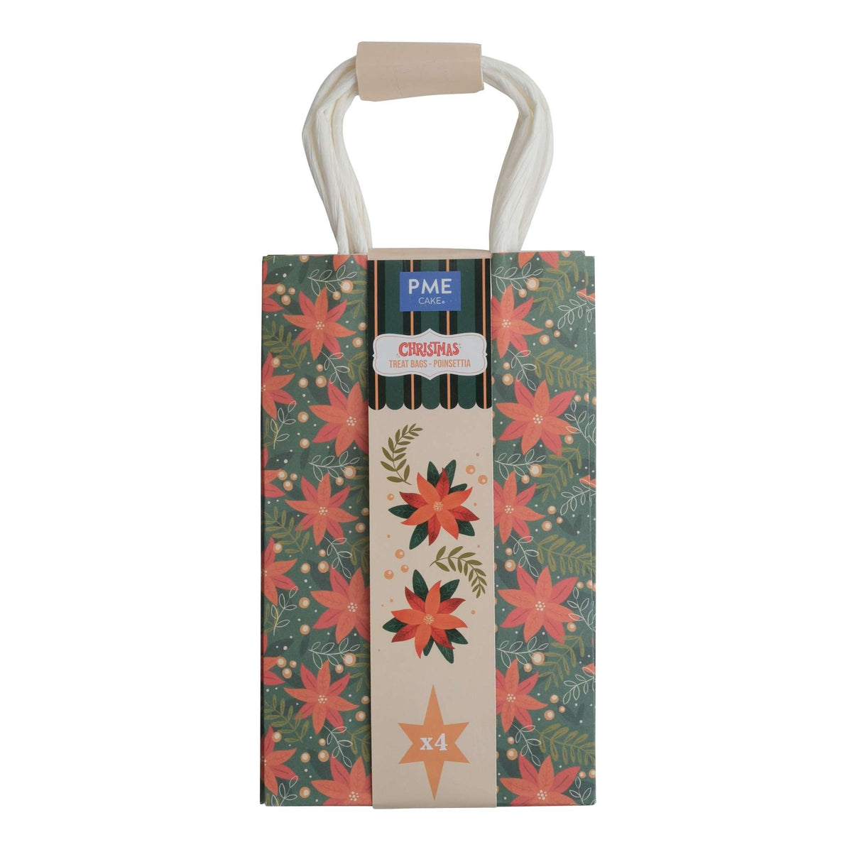 4 Sacs à friandises en papier pour Noël - Poinsettias
