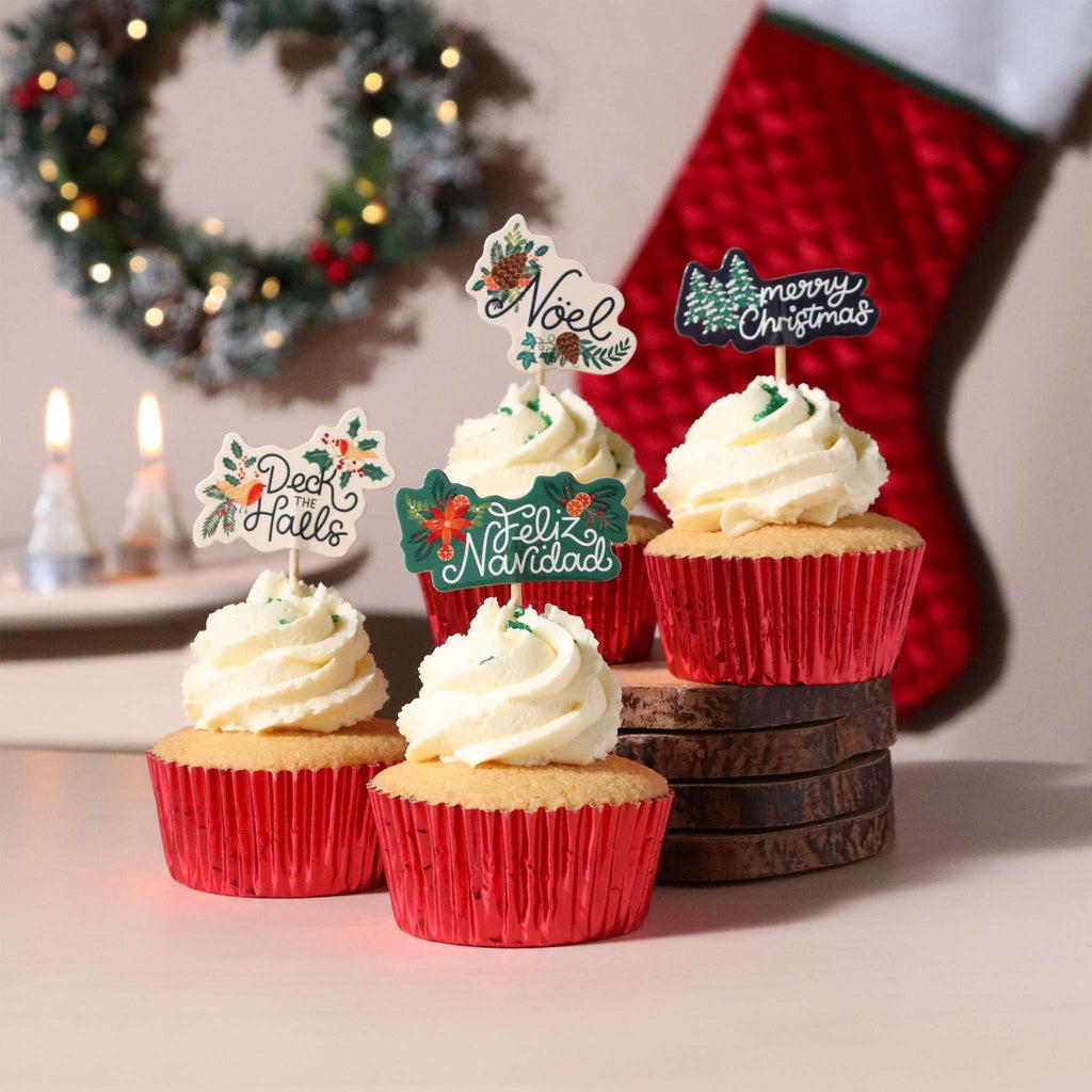 Weihnachtliche Kuchendeko Topper - Schmückt die Hallen (24 Stück)