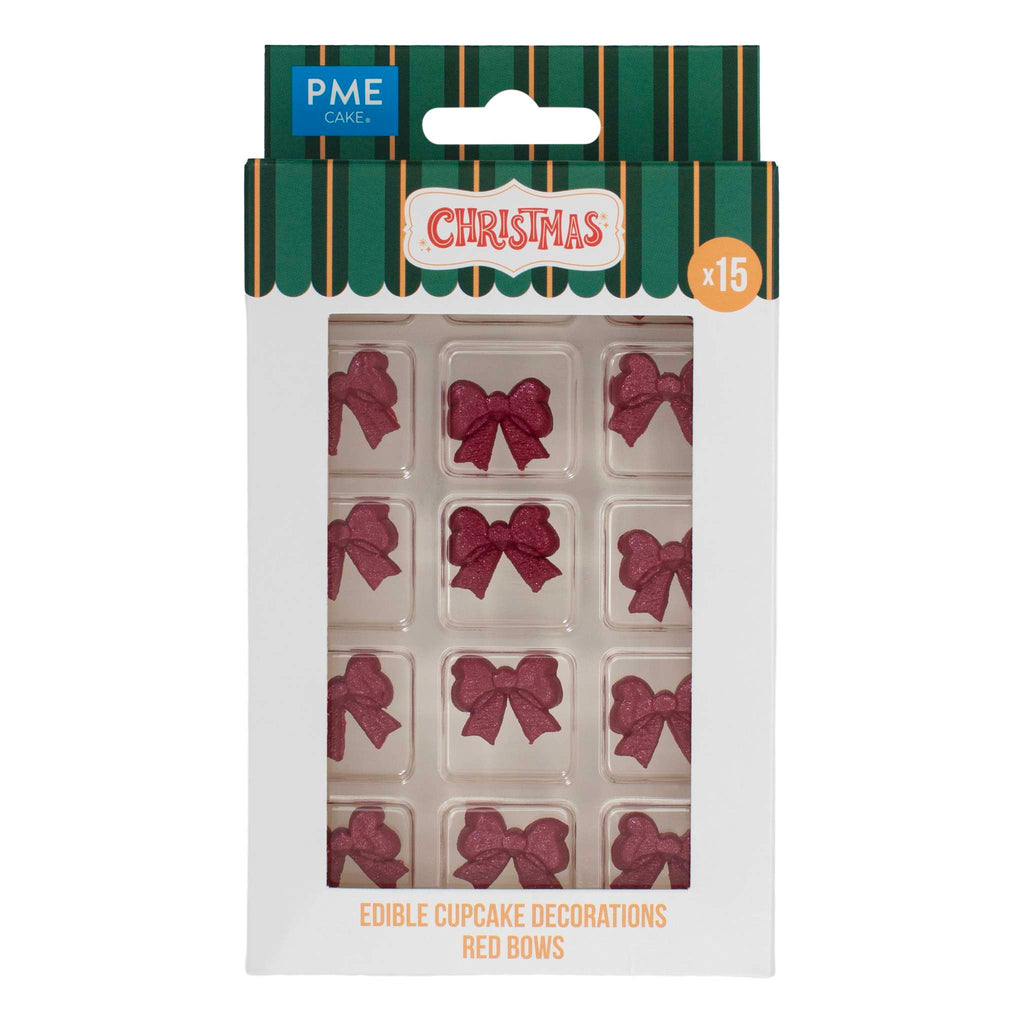 Red Bows Edible Cupcake Decorations Pk/15 (10.89g)