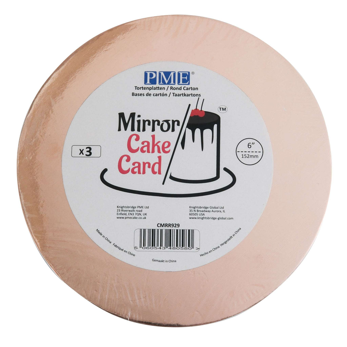 Round Rose Gold Mirror Cake Card (6in / 152mm)