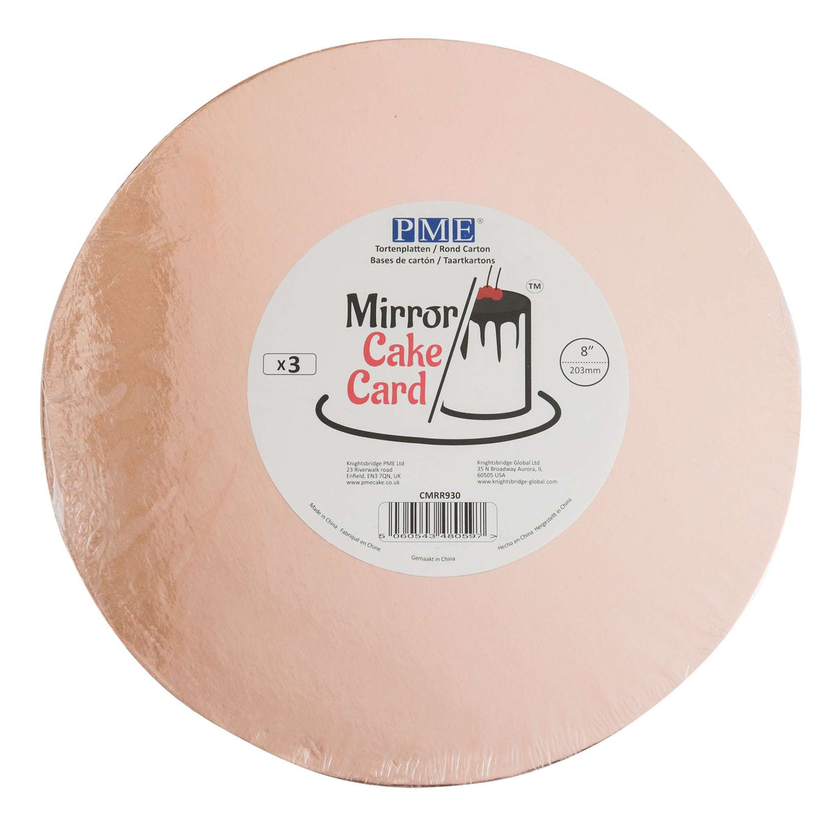 Round Rose Gold Mirror Cake Card (8in / 203mm)