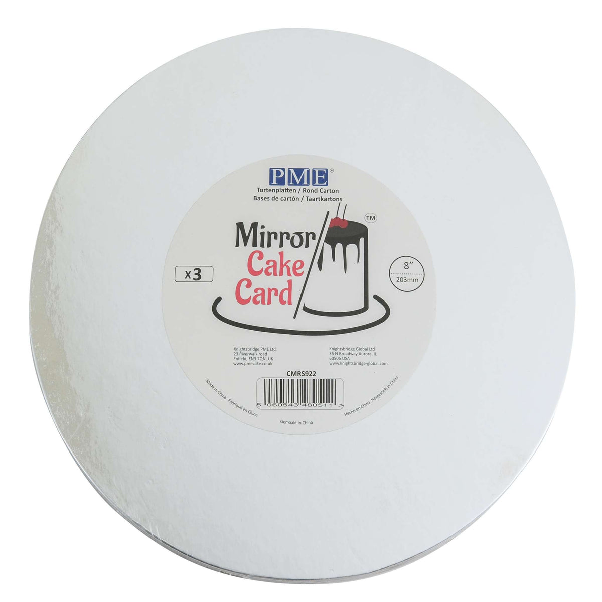 Round Silver Mirror Cake Card (8in / 203mm)