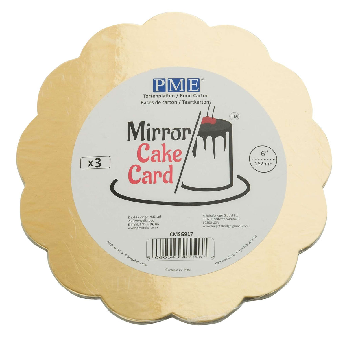 Scallop Edge Gold Mirror Cake Card (6in / 152mm)
