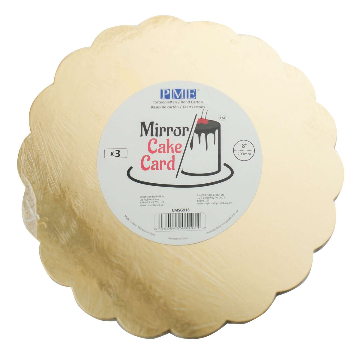 Scallop Edge Gold Mirror Cake Card (8in / 203mm)